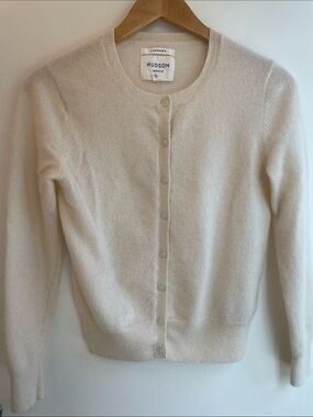 Hudson Cream Cashmere Crewneck Cardigan Sweater Small/Medium